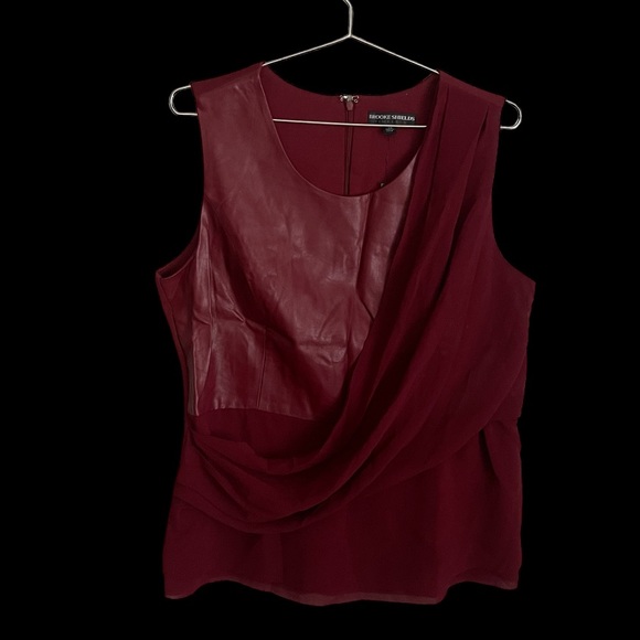BROOKE SHIELDS Timeless Asymmetrical Faux Leather Drape Front Top Blouse - Picture 6 of 7